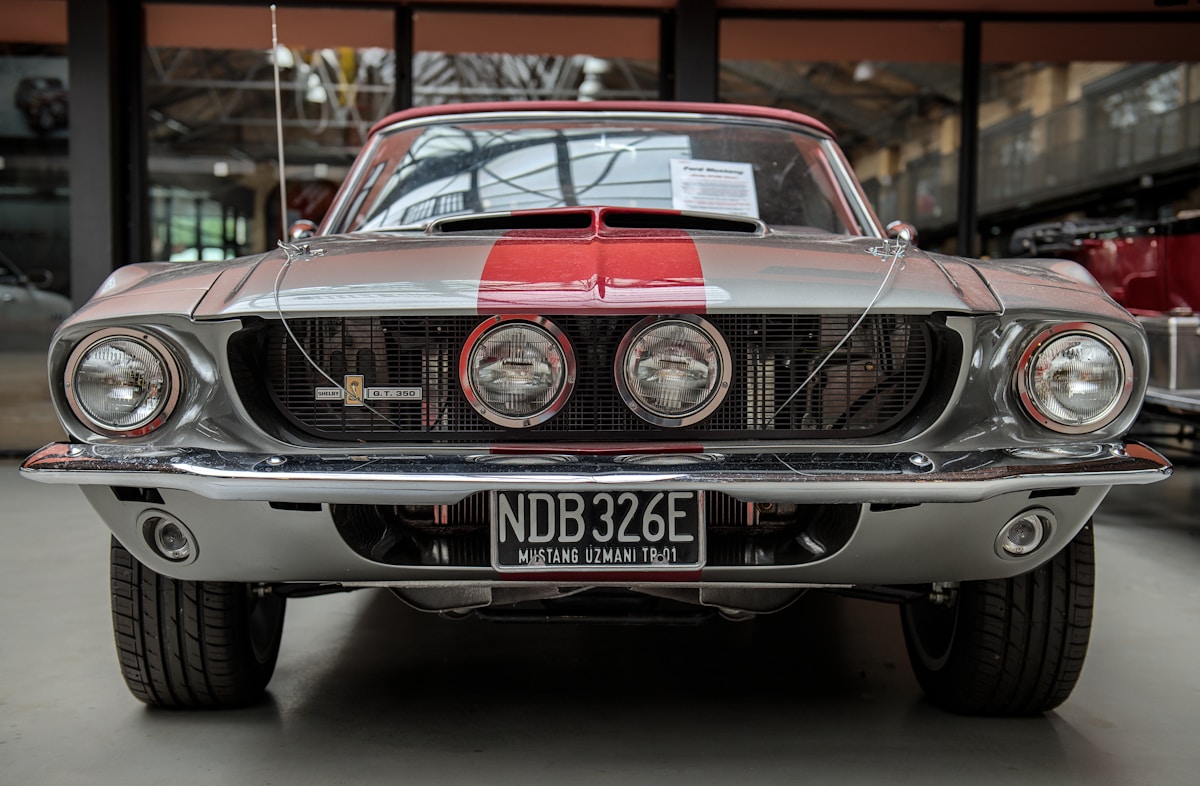 gray and red muscle car